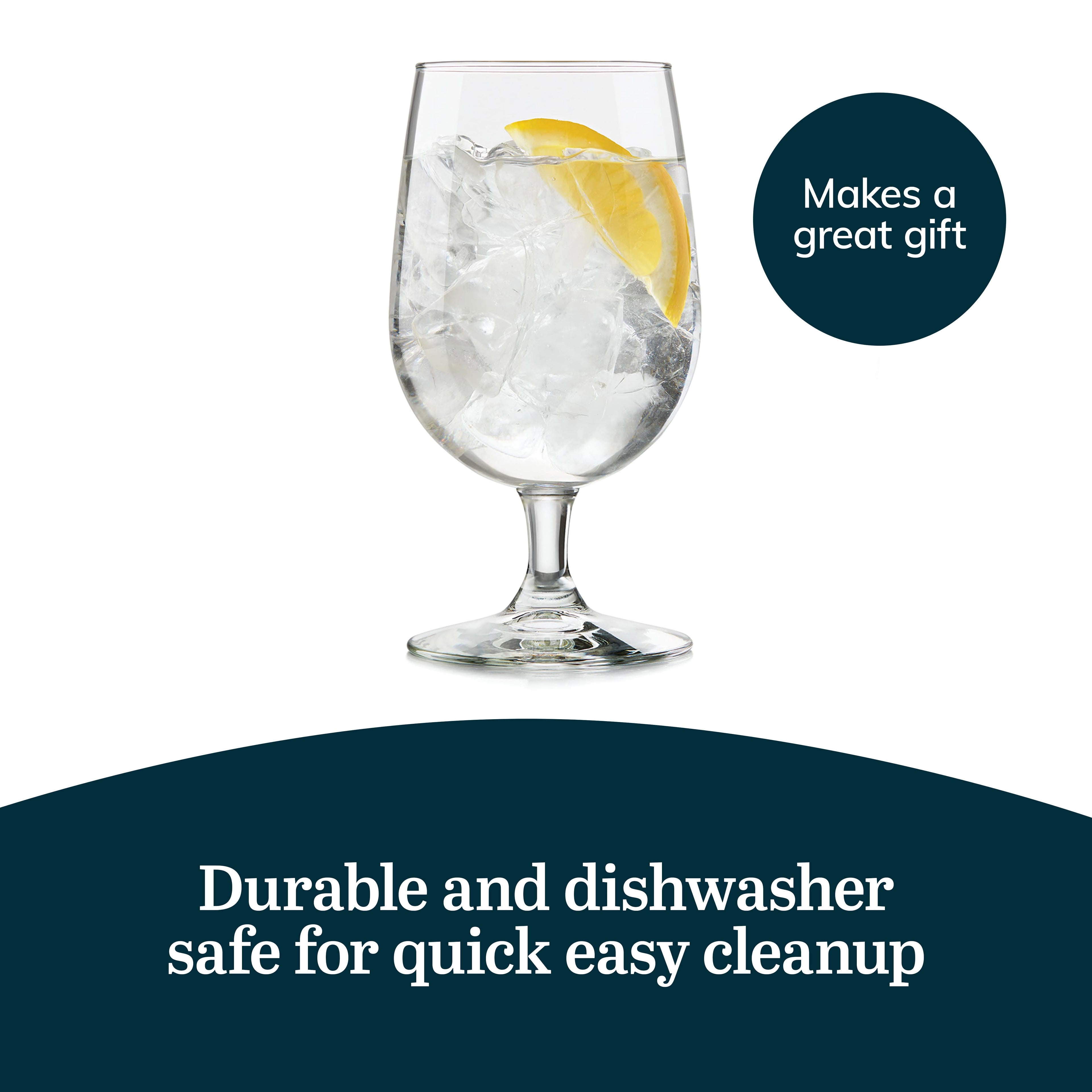 Libbey Entertaining Essentials Stemmed Water Glasses, Clear Multi-Purpose Water Goblet Set of 6, Dishwasher Safe 16 oz Goblet Glasses for Parties