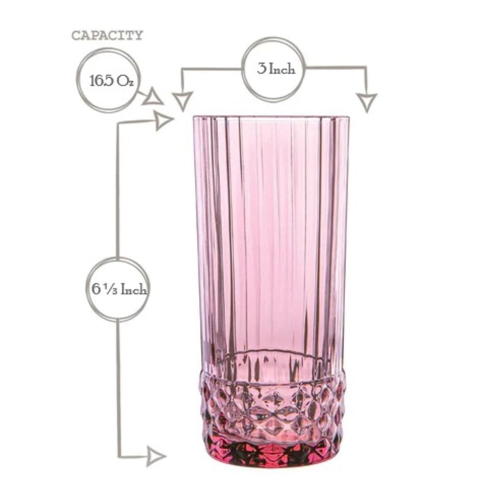 Bormioli Rocco America '20s Long Drink Glass, Set of 6 - Lilac Rose, 16.25 oz.