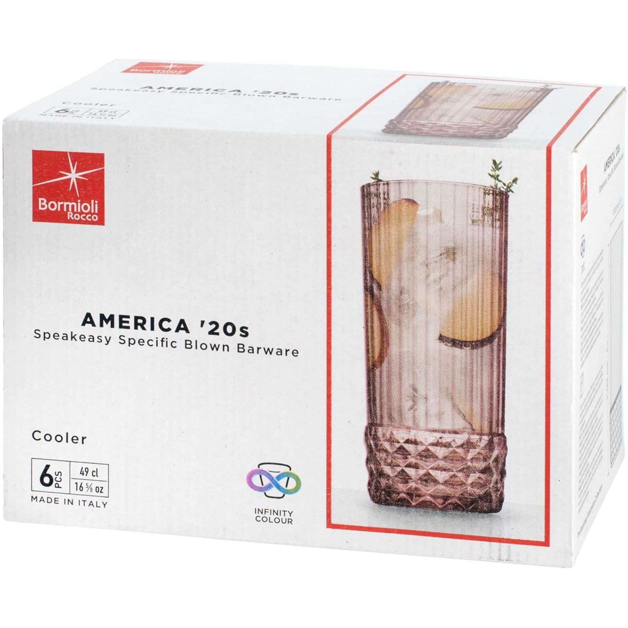 Bormioli Rocco America '20s Long Drink Glass, Set of 6 - Lilac Rose, 16.25 oz.