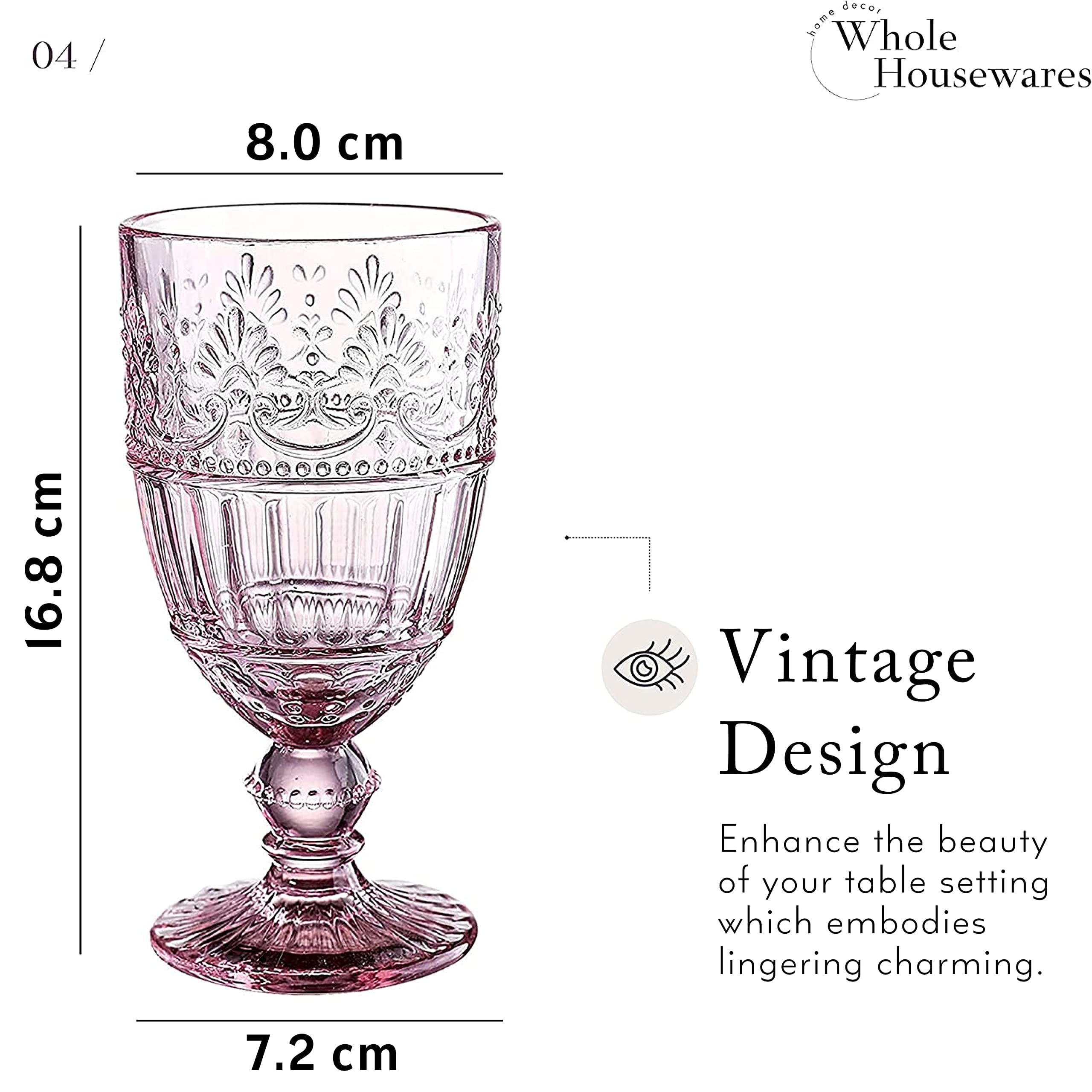 Whole Housewares | Colored Glass Goblet 11 Oz Embossed Design Wedding Glass Set | 1