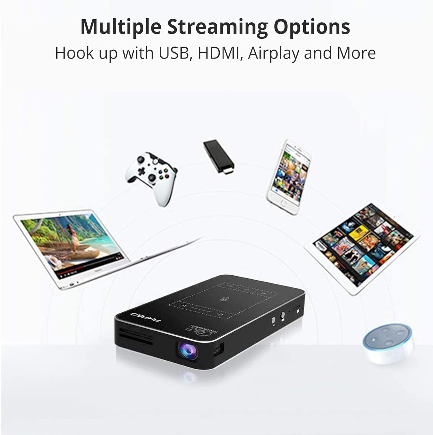 4K Mini Projector Connects to iPhone and Android