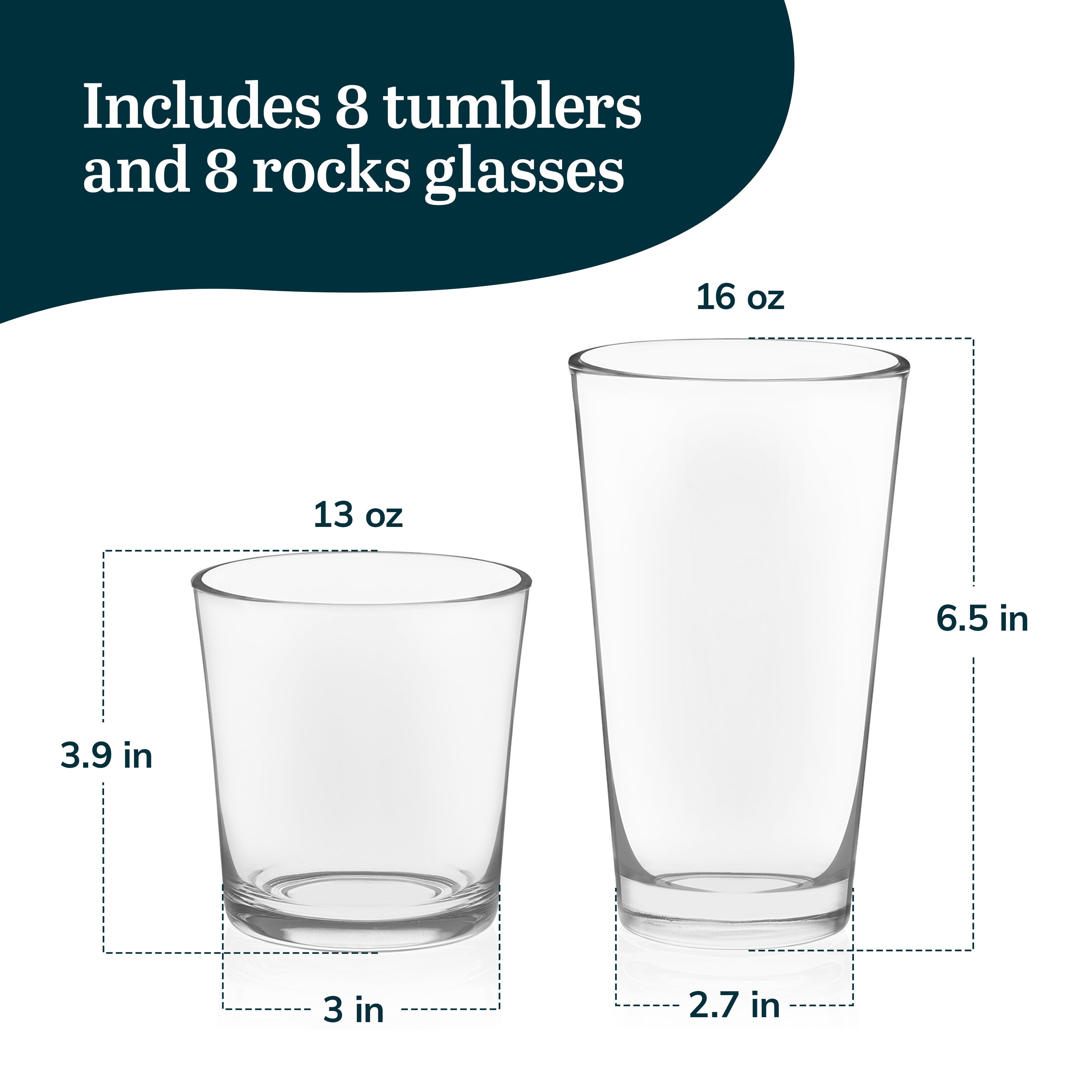 Libbey Preston Tumbler and Rocks Glass Cups Set, All Purpose Everyday Drinking Glasses Set of 16, Glassware Drinking Glasses for Birthdays, Dinners