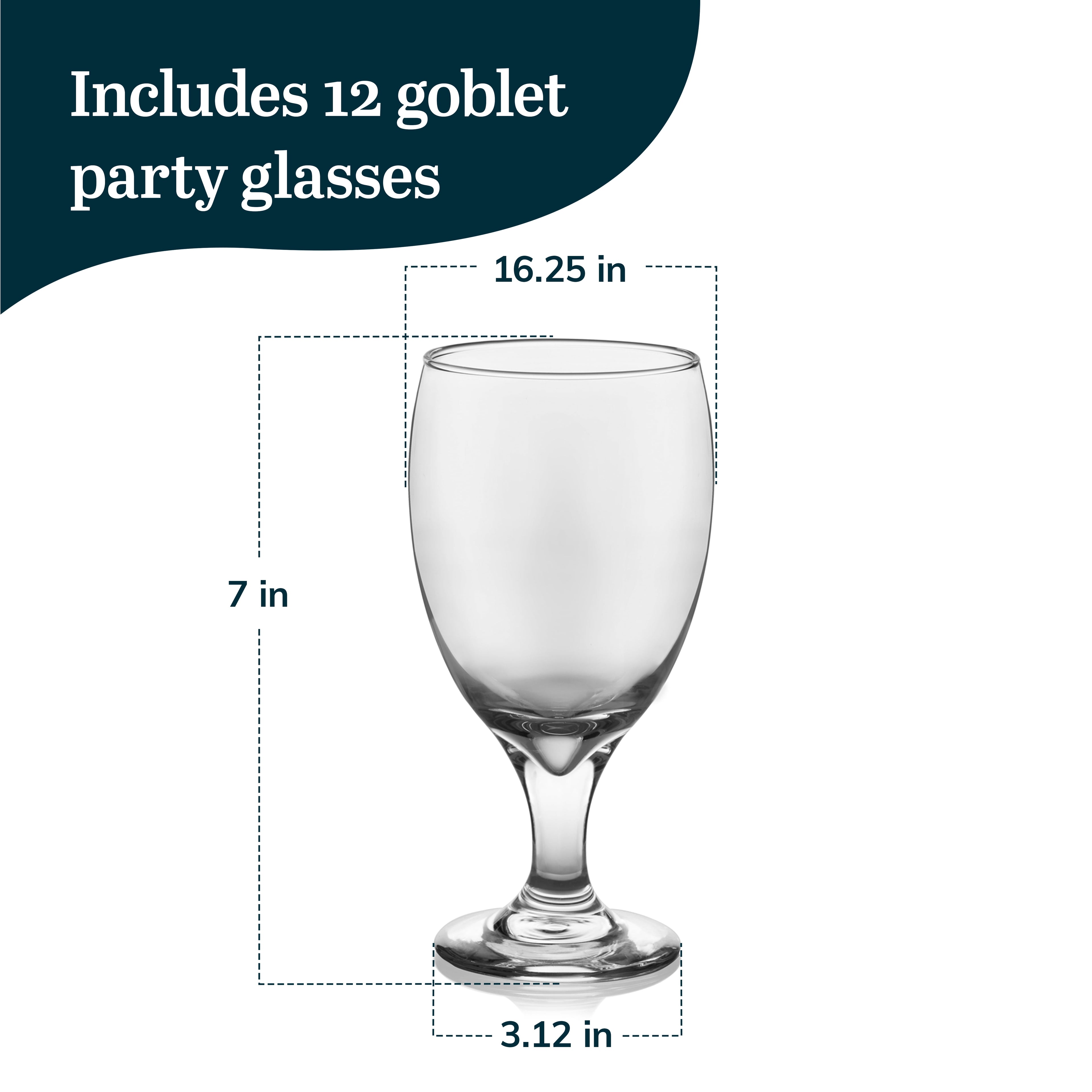 Libbey Classic Goblet Party Clear Glass Set of 12, Dishwasher Safe Drinking Goblets for Iced Tea, Sangria, and More, Ideal Goblet Glassware for Parties