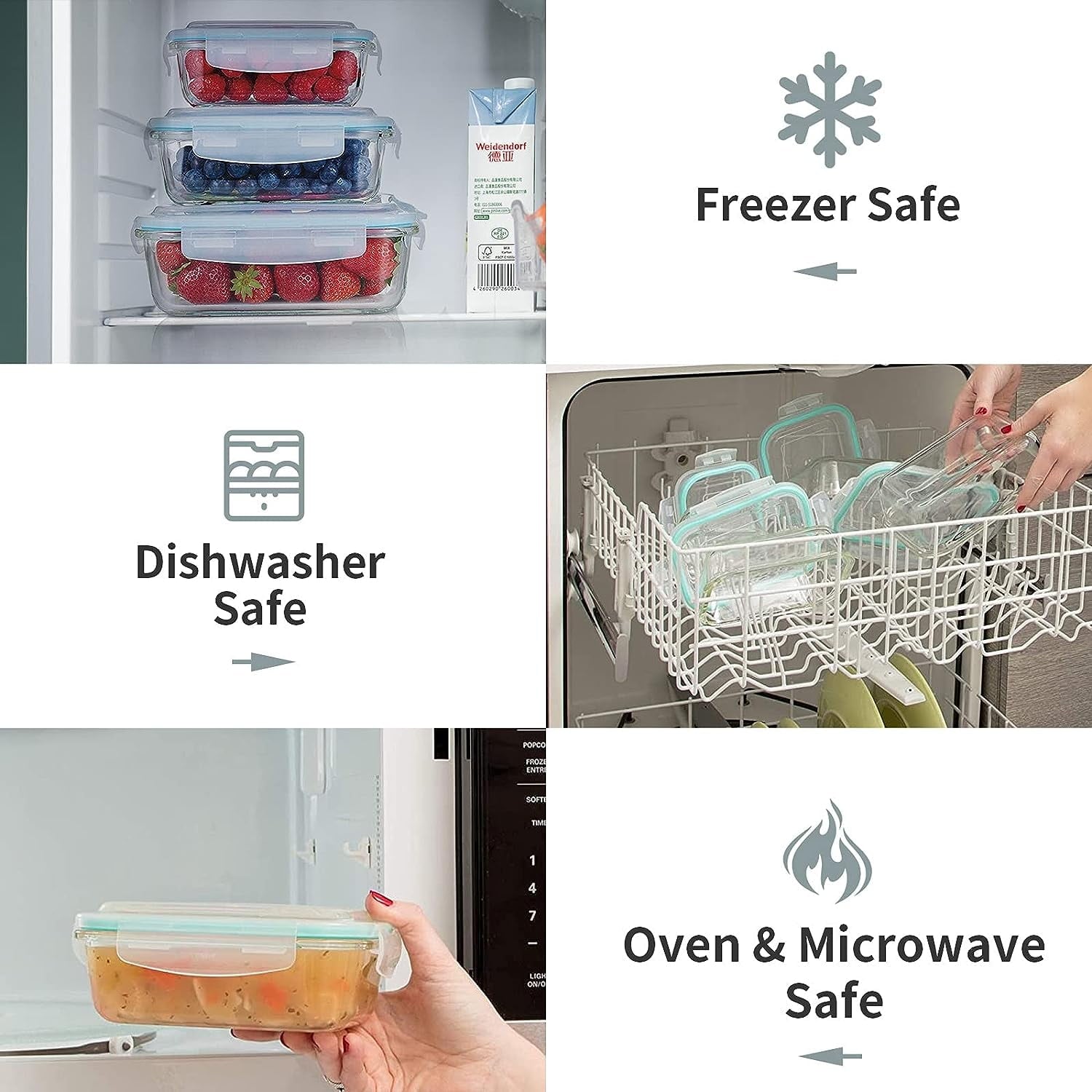 WhiteRhino 15 Packs Glass Food Storage Container with Lids,Stackable Square Meal Prep Containers for Kitchen,Round Glass Lunch Box