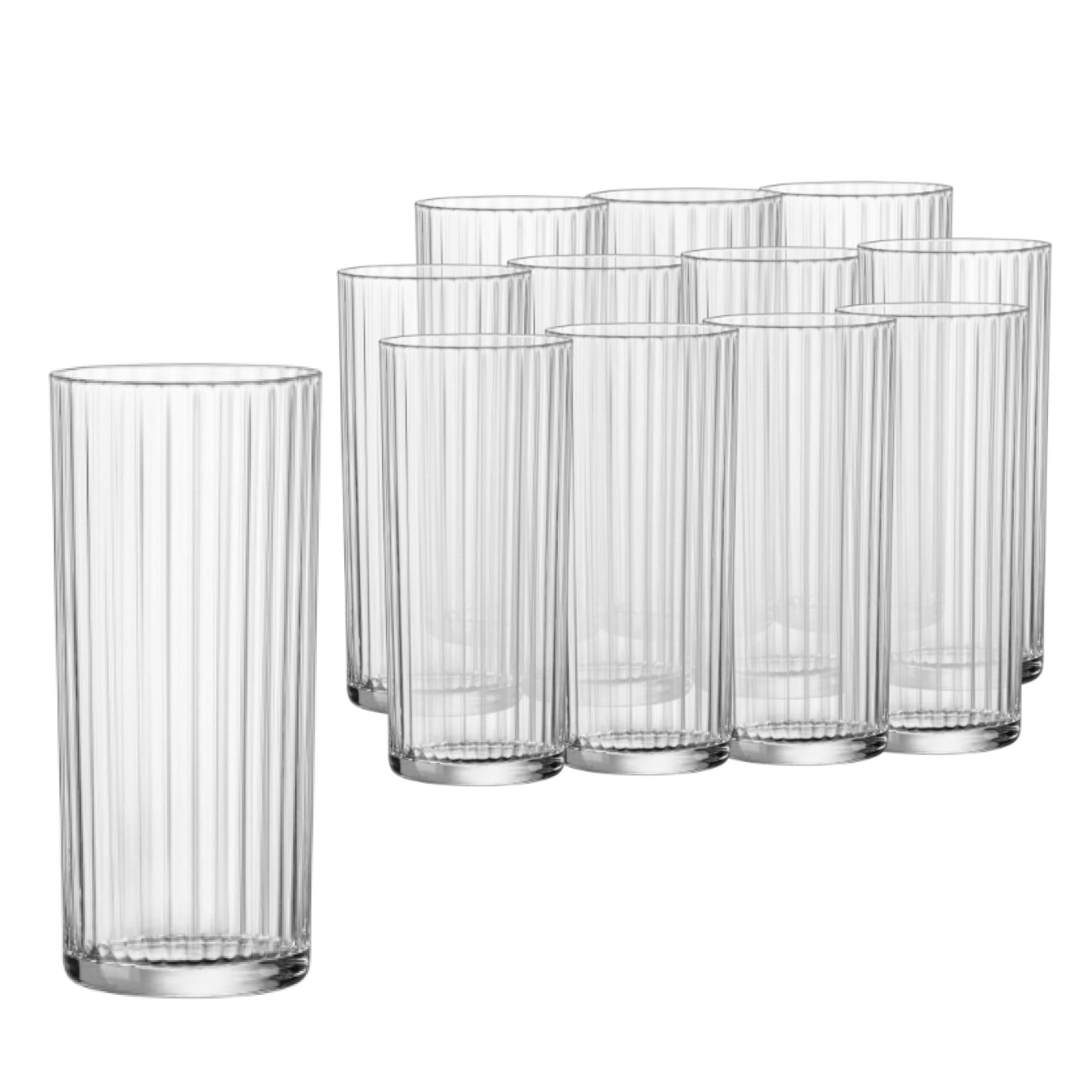 Bormioli Rocco Exclusiva Tom Collins Glasses - Set of 12, Laser Cut Thin Rim, Secure Edge Thermal Strong Rims - 16oz Star Glass Tumblers for Cocktails, Water & Beverages, Made in Italy, Lead-Free