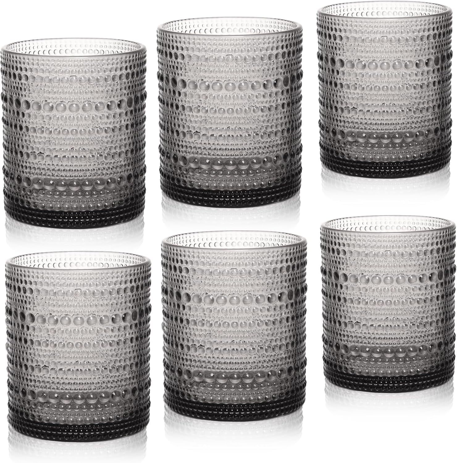 KitchenKey Cocktail Glasses 10 oz Hobnail Drinking Glasses Set of 6, Vintage Glassware, Textured Glass Cups Bubble Glasses Water Glasses Old Fashion Jupiter Glasses Set, clear