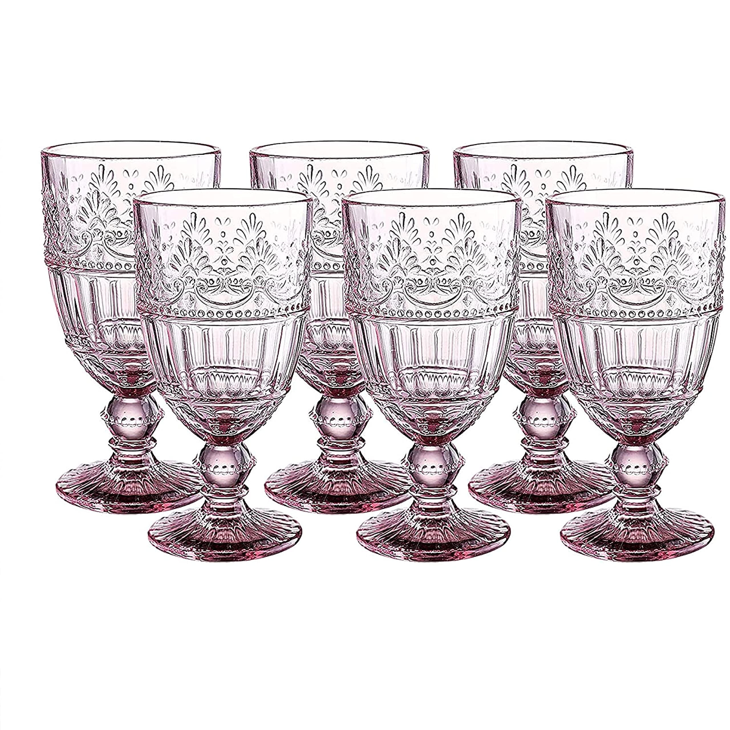 Whole Housewares | Colored Glass Goblet 11 Oz Embossed Design Wedding Glass Set | 1