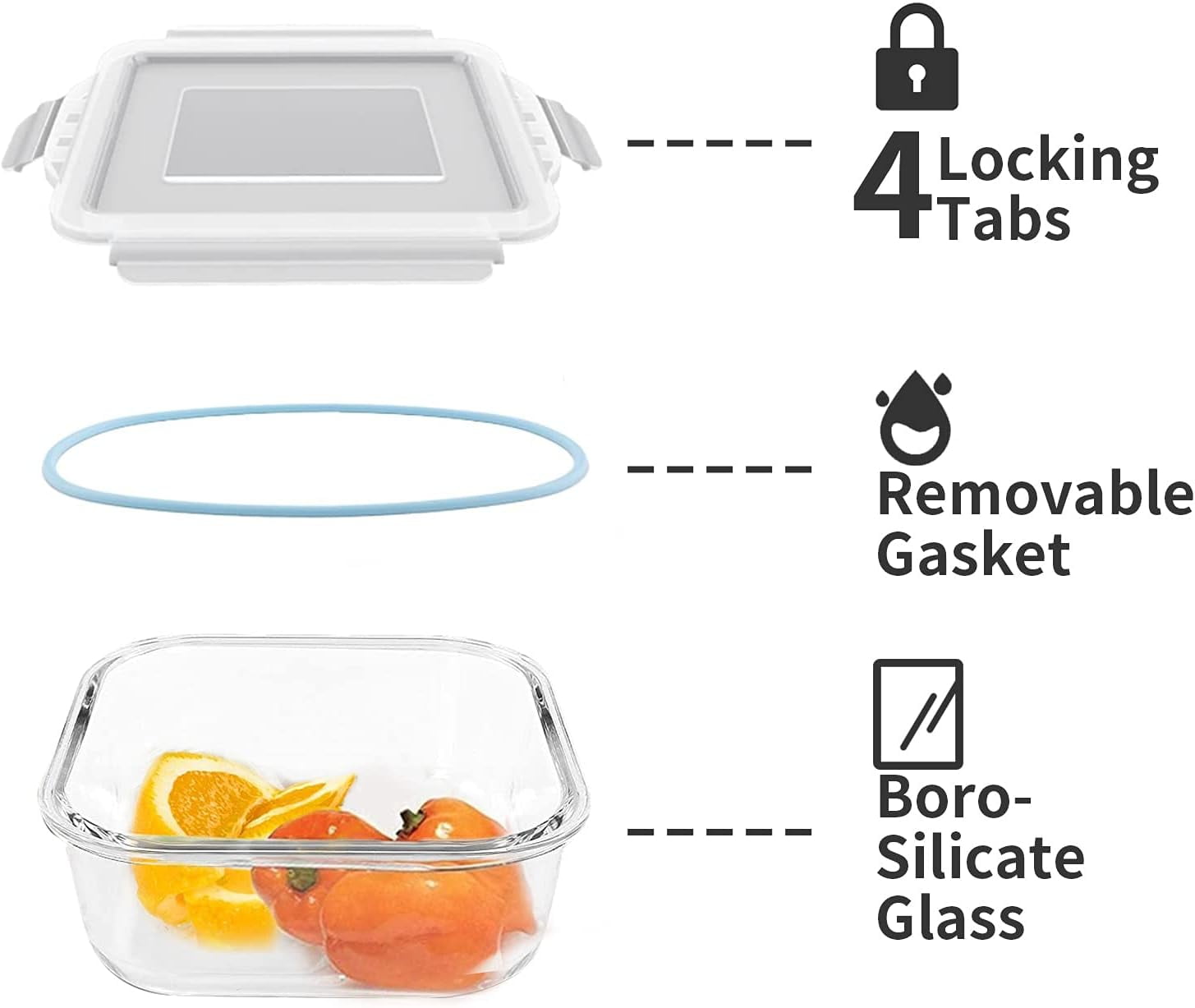 WhiteRhino 15 Packs Glass Food Storage Container with Lids,Stackable Square Meal Prep Containers for Kitchen,Round Glass Lunch Box